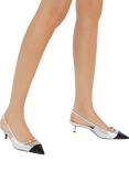 Dune London Capsule Leather Contrast Toe Slingback Kitten Heel Sandals, Silver