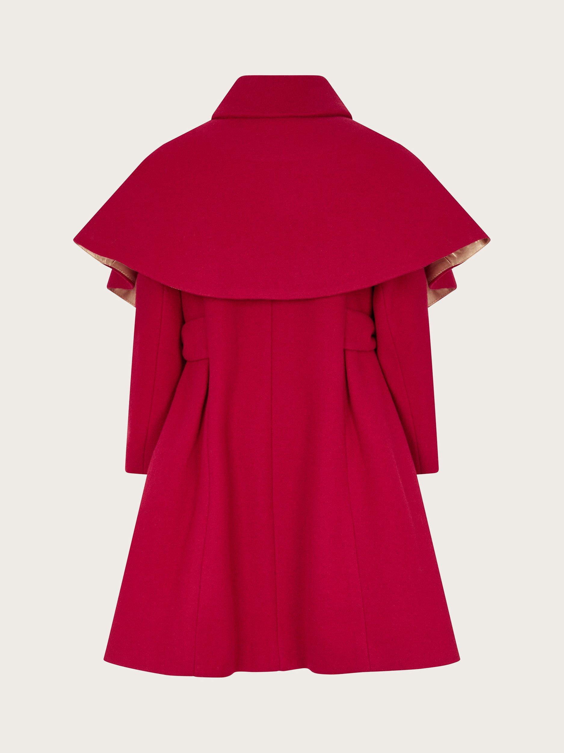 Product image 2 of 4, which shows Monsoon Kids' Detachable Cape Collared Coat, Red, 12-13 years