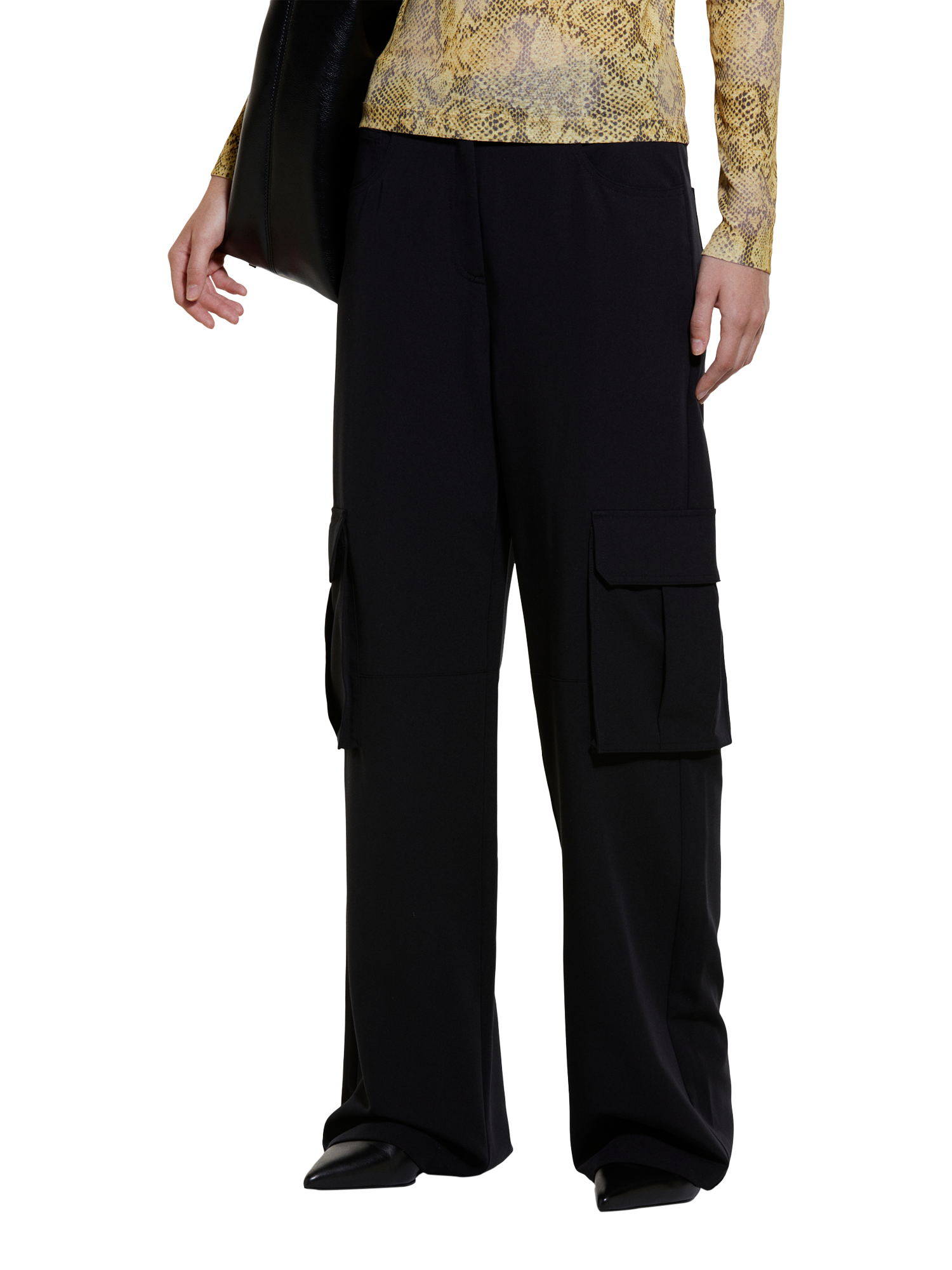 Product image 1 of 5, which shows SISLEY Wide Leg Cargo Trousers, Black, 14