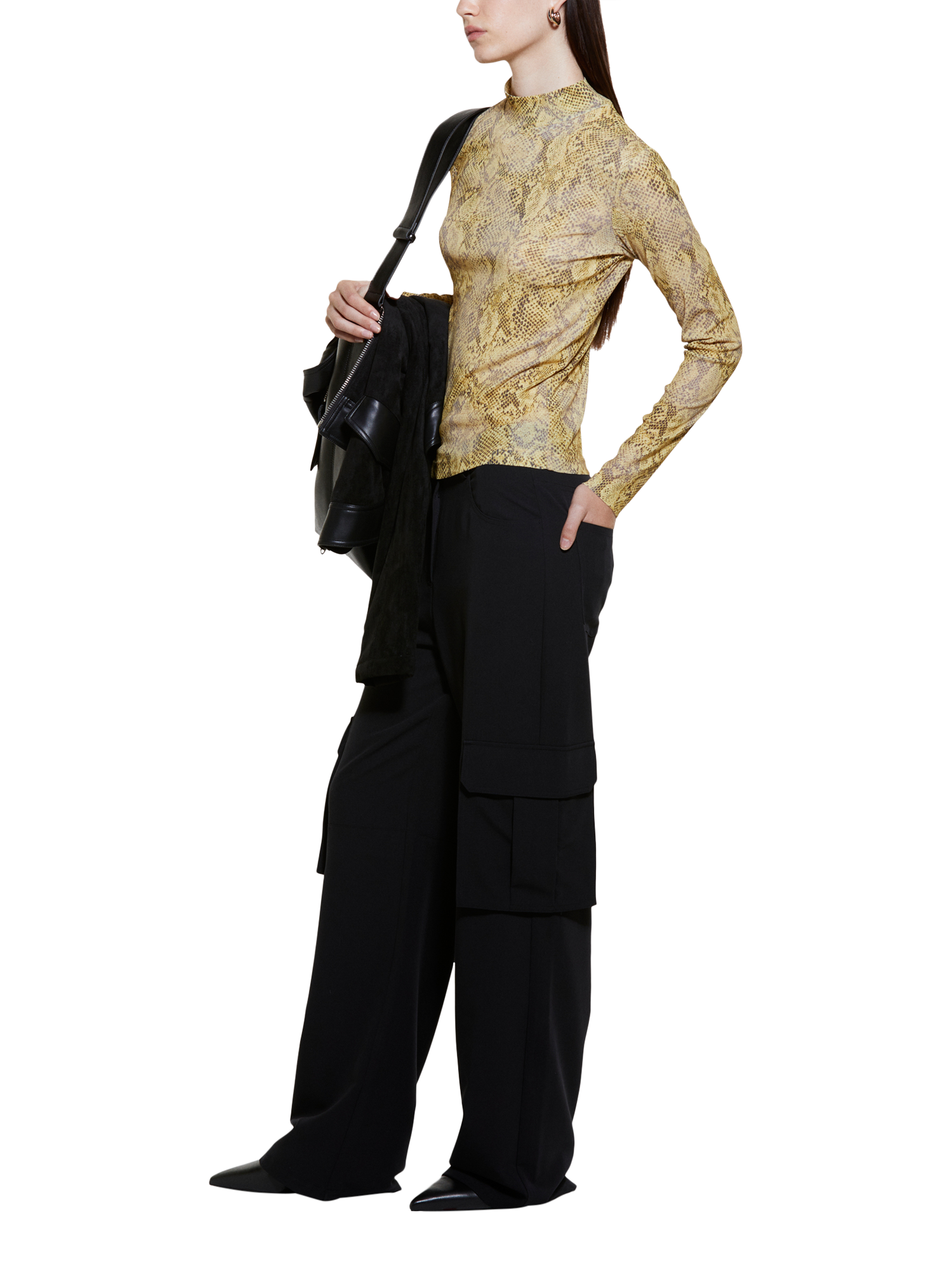 Product image 4 of 5, which shows SISLEY Wide Leg Cargo Trousers, Black, 14