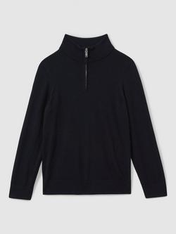 Reiss Kids' Blackhall Wool Zip Neck Jumper - view 2, Navy