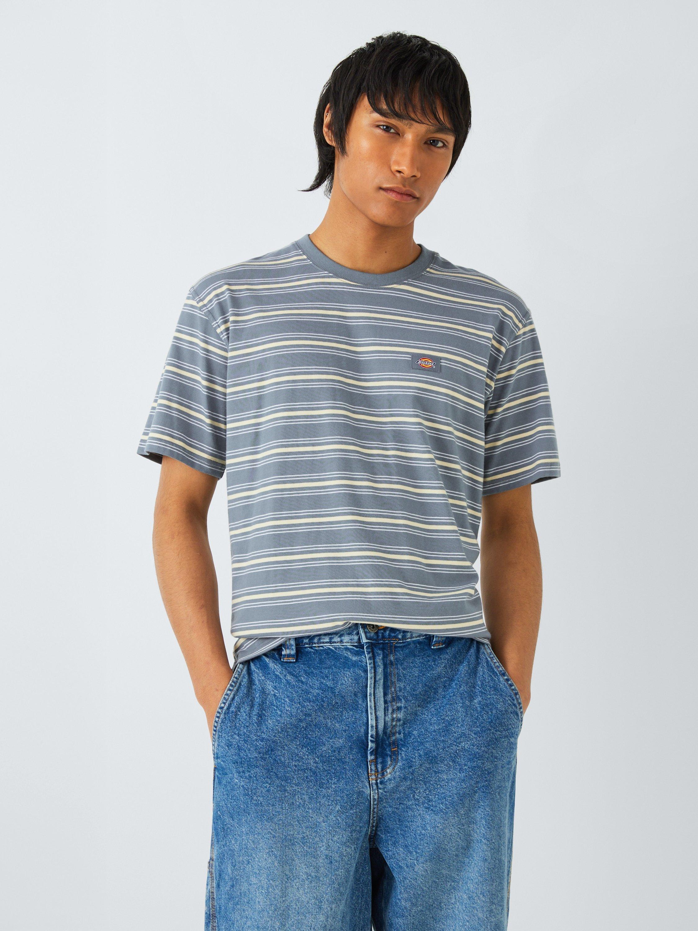 Stripe Print Sexy Off-Shoulder Collar Short Sleeve Chest Cross T-Shirt
