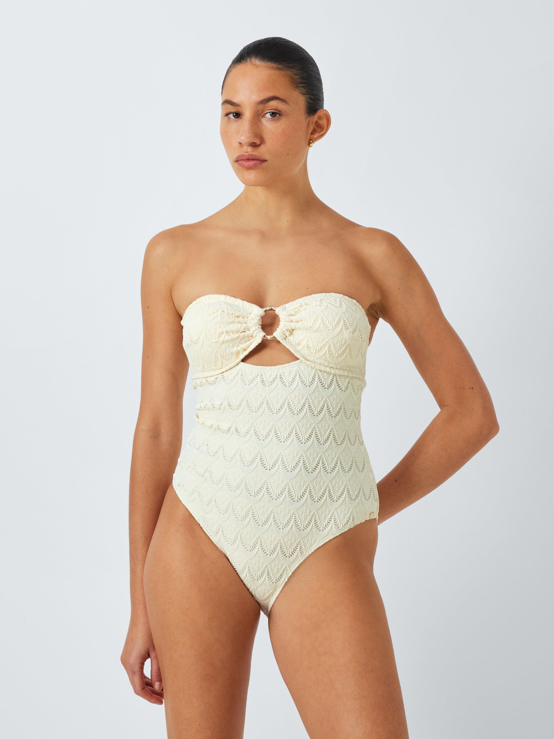 Product image 1 of 6, which shows AND/OR Solait Bandeau Swimsuit, Ivory, 8