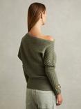 Reiss Nelly Wool Cashmere Off-The-Shoulder Draped Ribbed Jumper