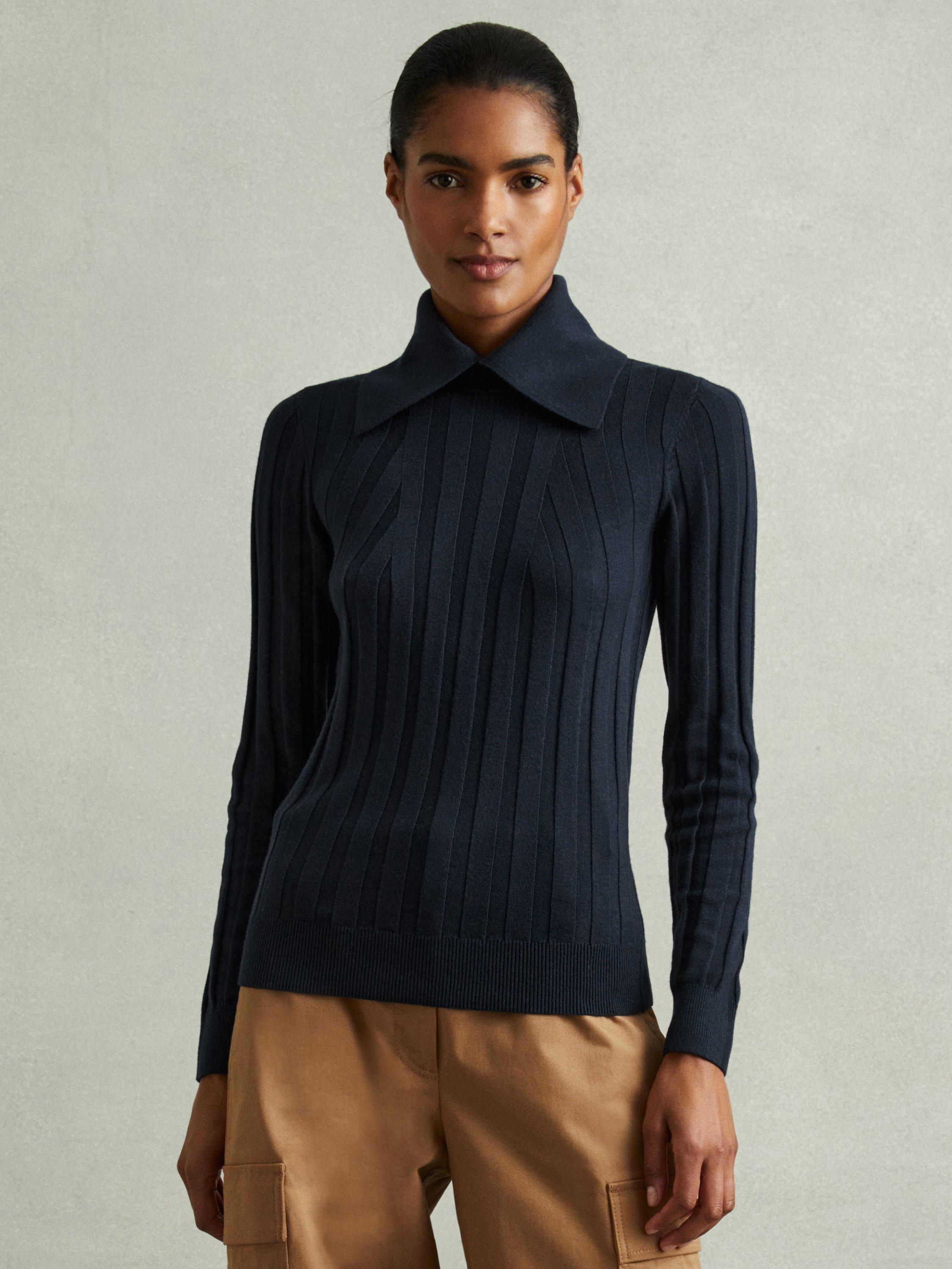 Reiss Winter Wool Blend Ribbed Collared Jumper