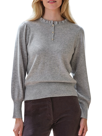 Pure Collection Frill Pure Cashmere Jumper, Heather Dove, Heather Dove
