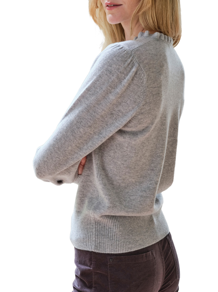 Pure Collection Frill Pure Cashmere Jumper, Heather Dove - view 2, Heather Dove