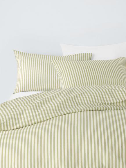 John Lewis Ava Cotton Percale Stripe Duvet Cover Set, Pistachio/Multi