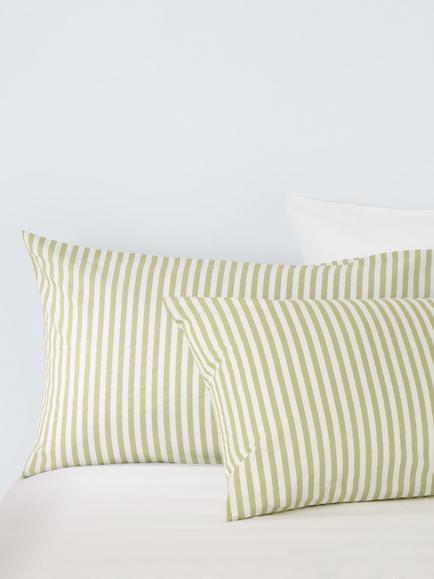 John Lewis Ava Cotton Percale Stripe Duvet Cover Set - view 2, Pistachio/Multi