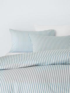 John Lewis Ava Cotton Percale Stripe Double Duvet Cover Set, Blue/Multi