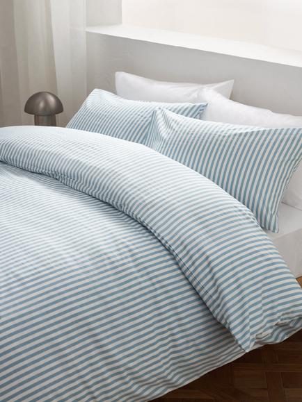 John Lewis Ava Cotton Percale Stripe Duvet Cover Set - view 2, Blue/Multi