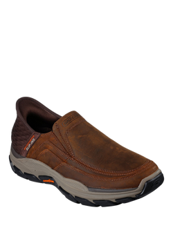 Skechers Hands Free Respected Elgin Relaxed Fit Leather Slip In Shoes, Brown - view 2, Brown