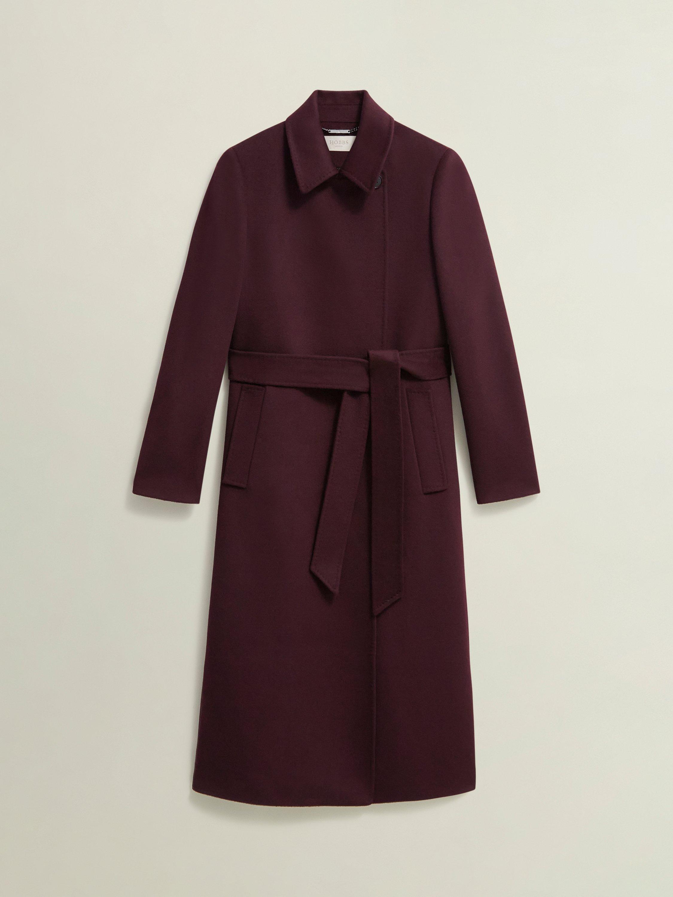 Product image 4 of 6, which shows Hobbs Livia Wool Coat, Malbec, 6