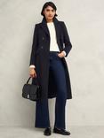 Hobbs Marlene Wool Blend Double Breasted Longline Coat, Navy