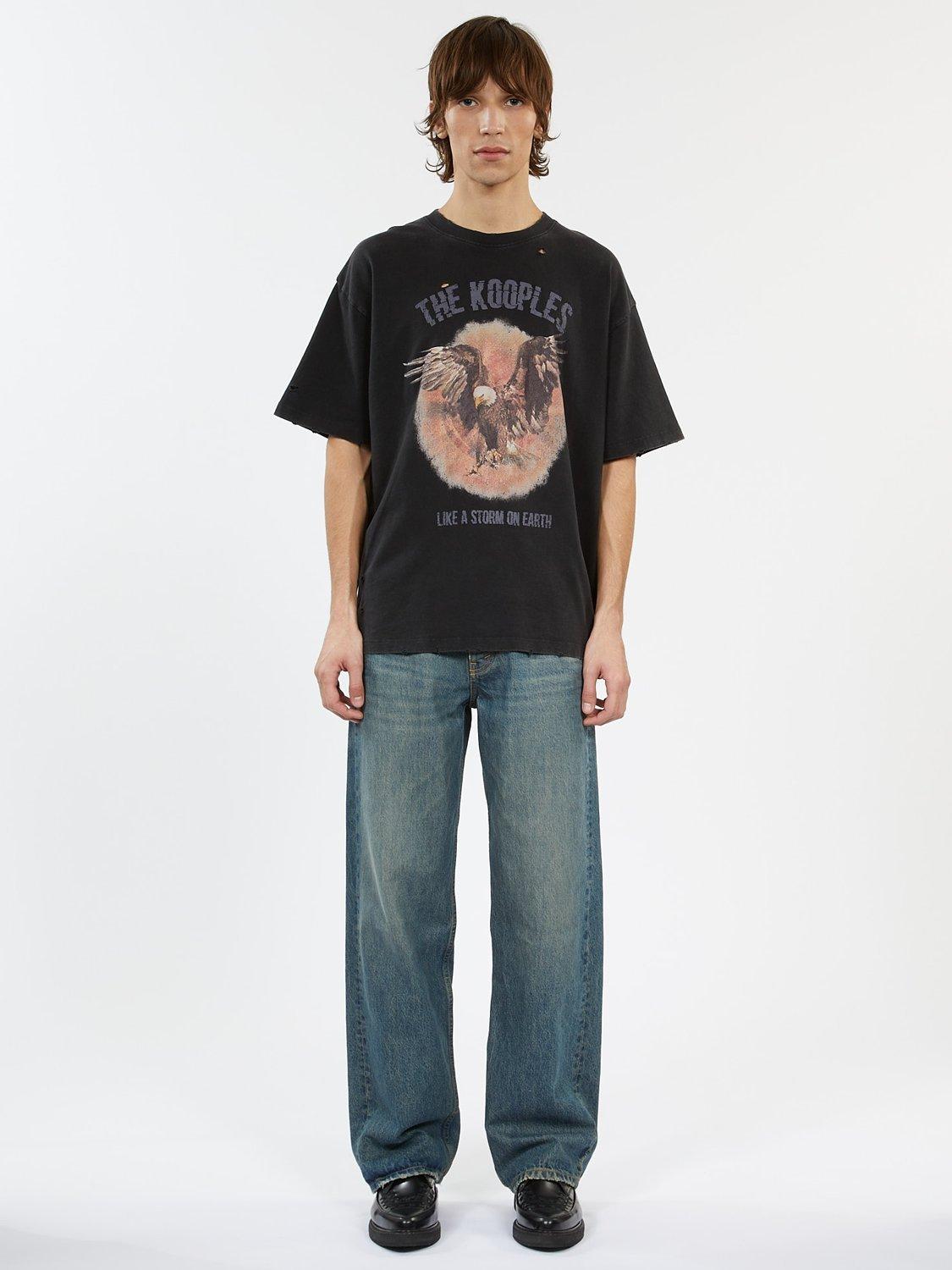 Product image 1 of 6, which shows THE KOOPLES Cotton Eagle Graphic Crew Neck T-Shirt, Black Washed, M