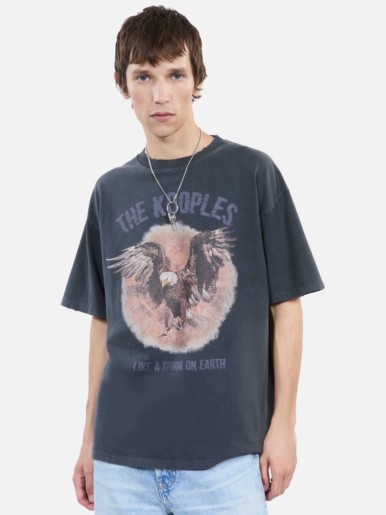 Product image 3 of 6, which shows THE KOOPLES Cotton Eagle Graphic Crew Neck T-Shirt, Black Washed, M
