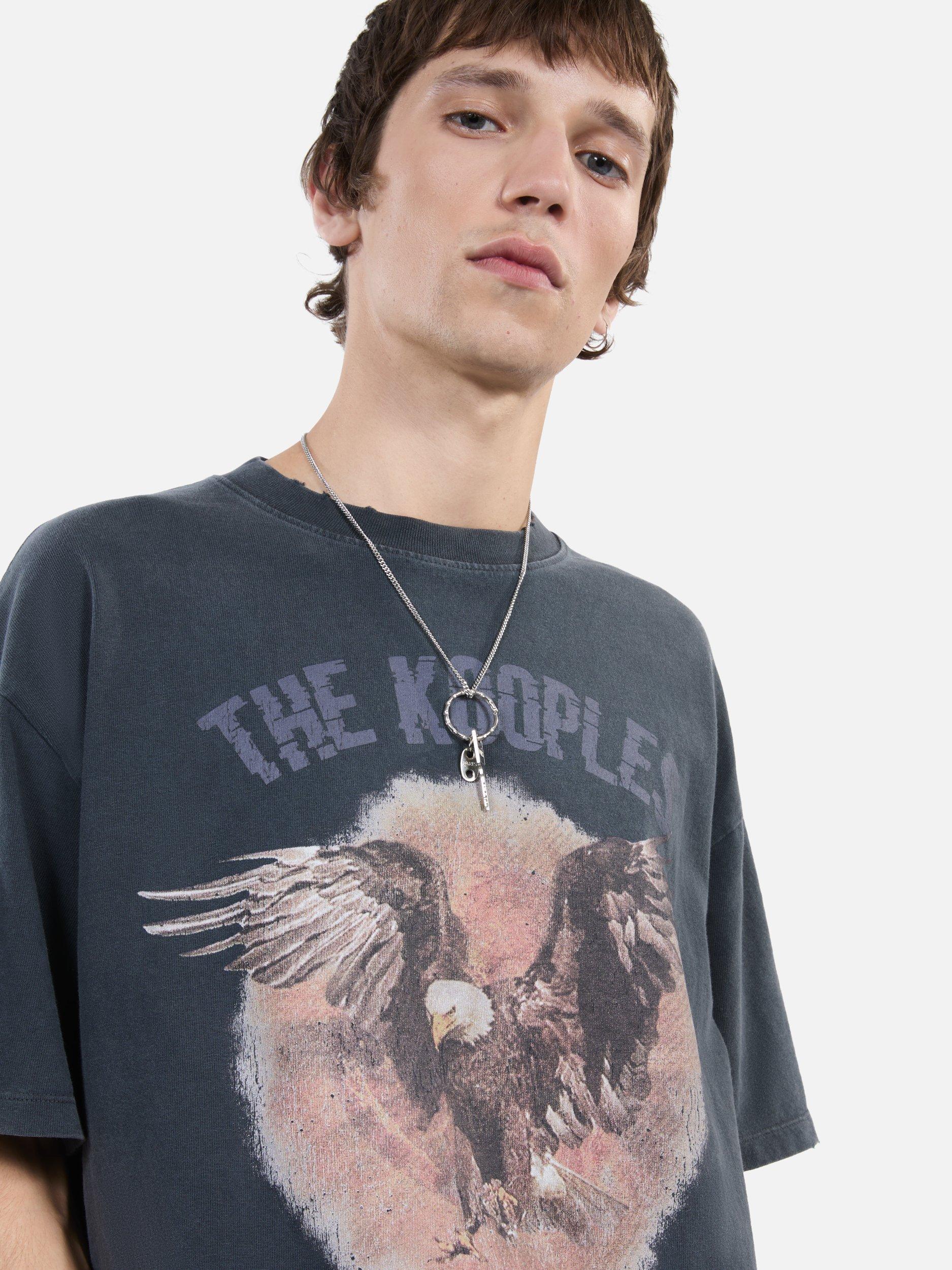 Product image 5 of 6, which shows THE KOOPLES Cotton Eagle Graphic Crew Neck T-Shirt, Black Washed, M