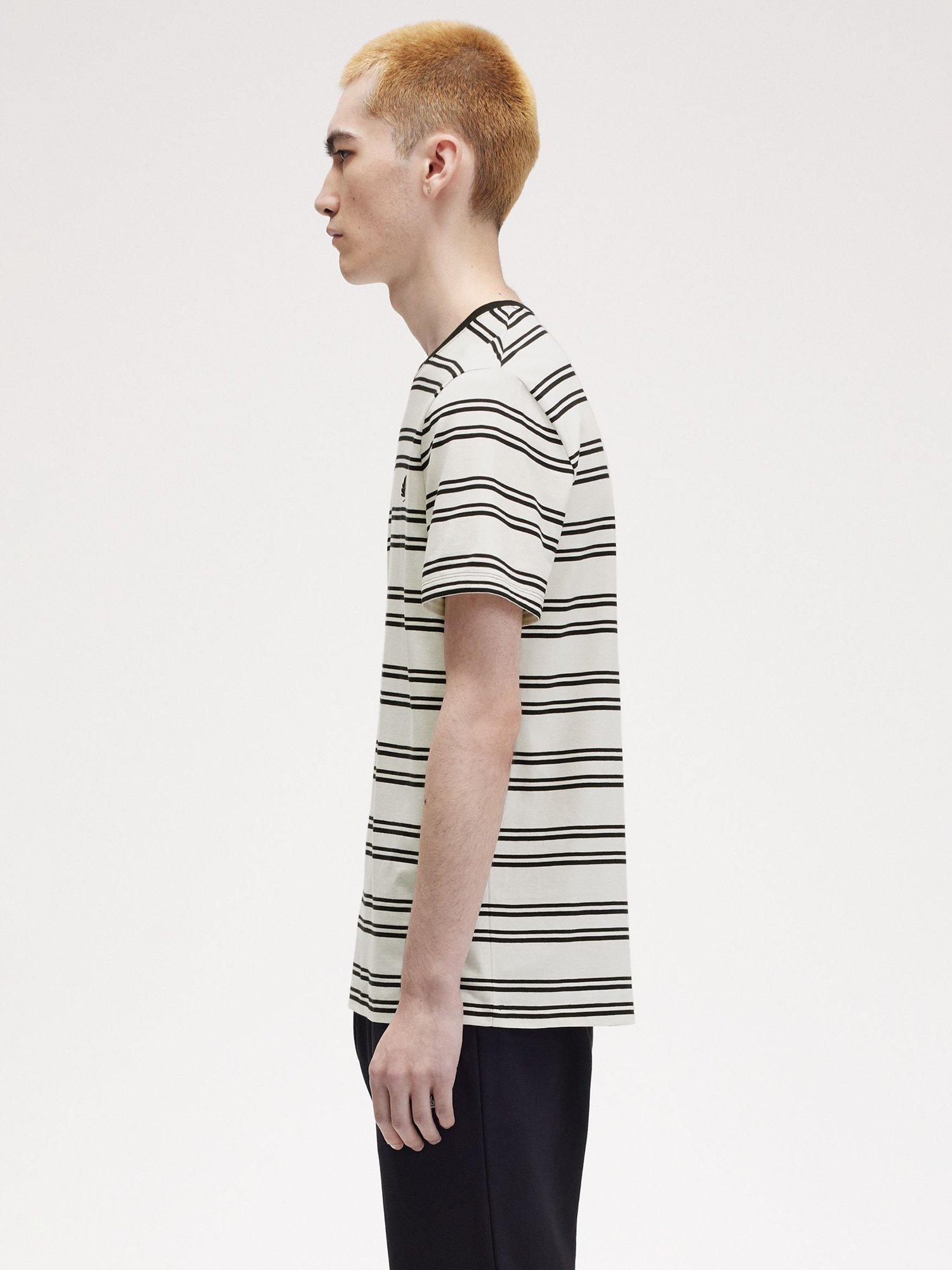Product image 2 of 5, which shows Fred Perry Sport Fine Stripe Tee, Ecru / Black, S