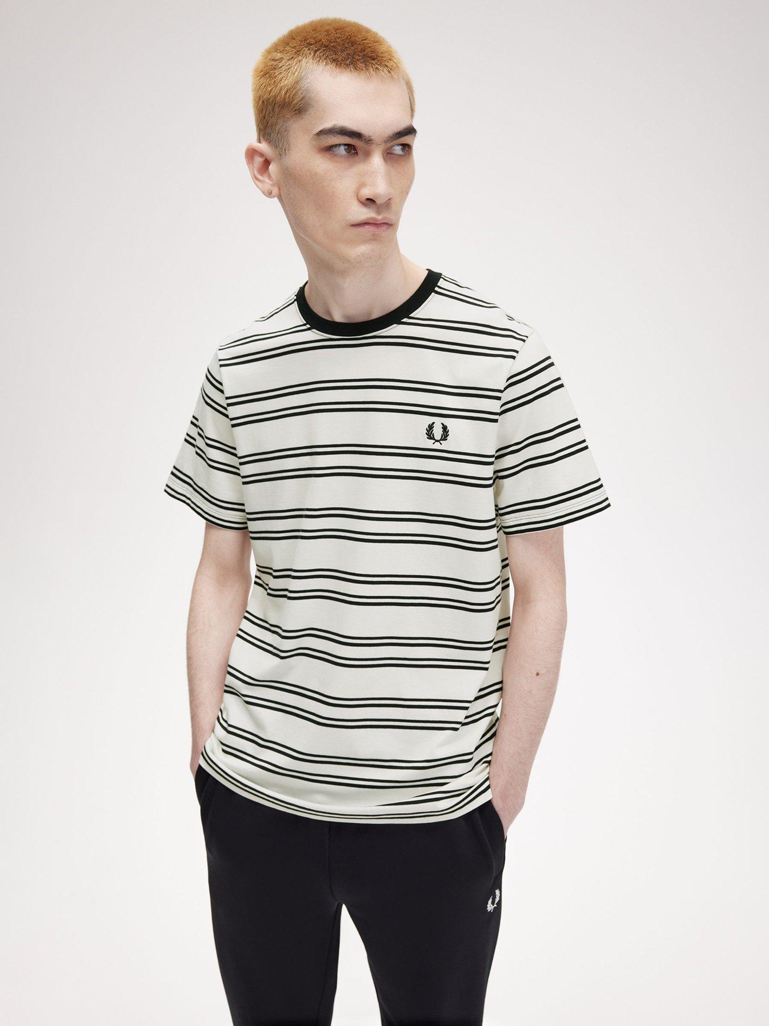 Product image 3 of 5, which shows Fred Perry Sport Fine Stripe Tee, Ecru / Black, S