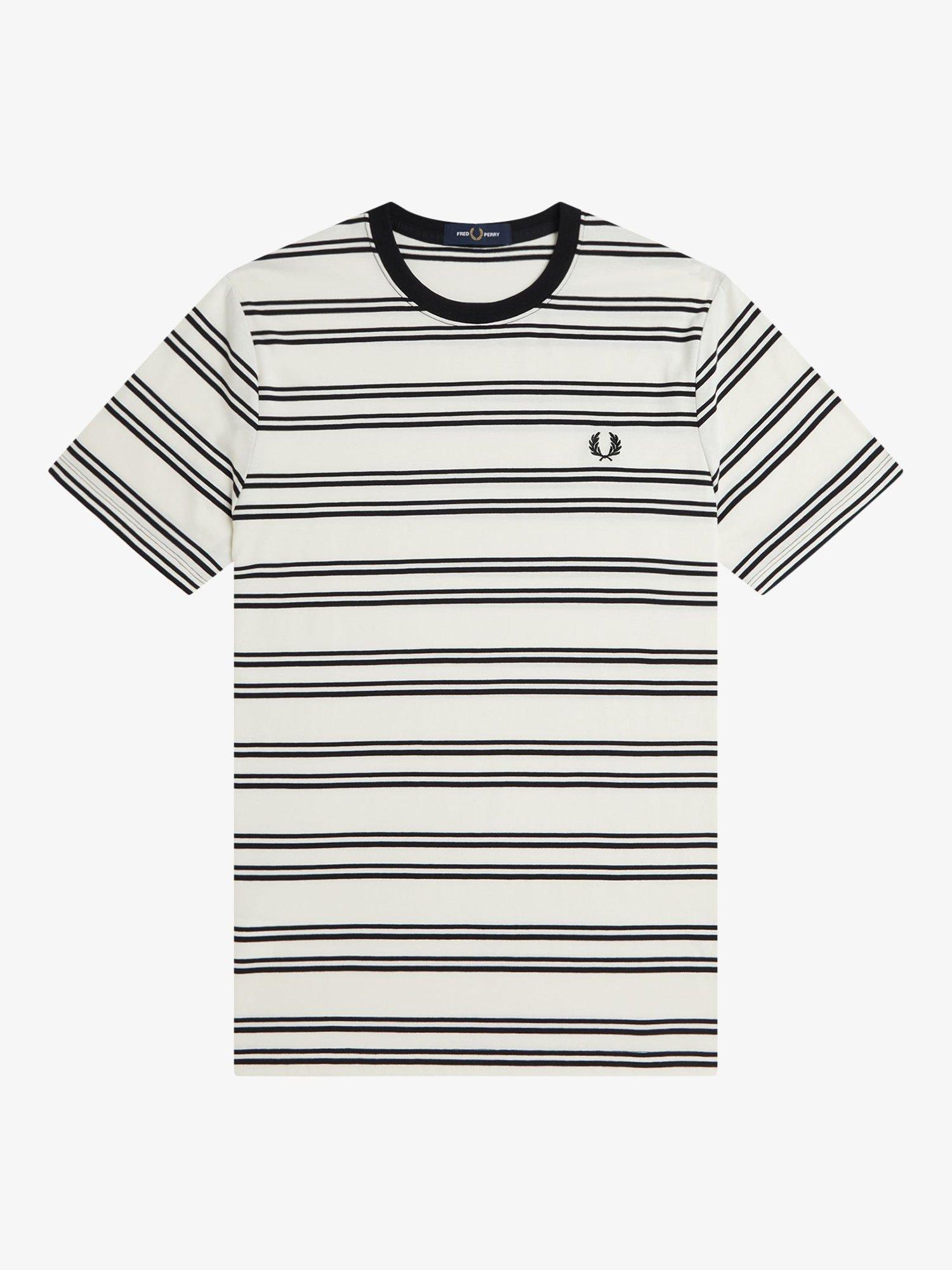 Product image 4 of 5, which shows Fred Perry Sport Fine Stripe Tee, Ecru / Black, S