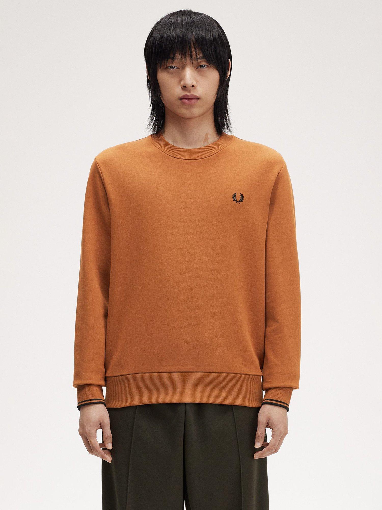 Product image 1 of 5, which shows Fred Perry Cotton Crew Neck Sweatshirt, Marmalade/Black, S