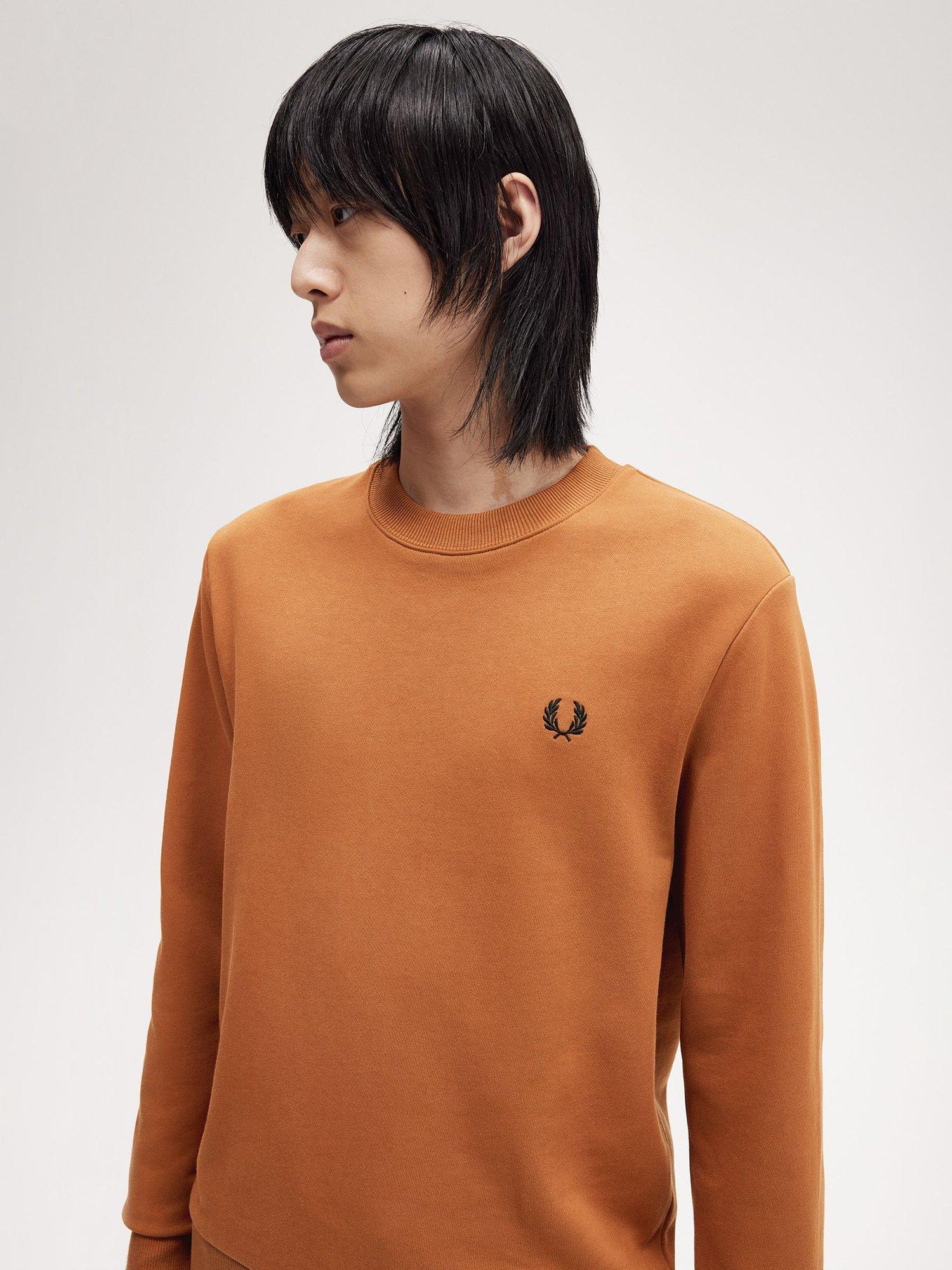 Product image 3 of 5, which shows Fred Perry Cotton Crew Neck Sweatshirt, Marmalade/Black, S