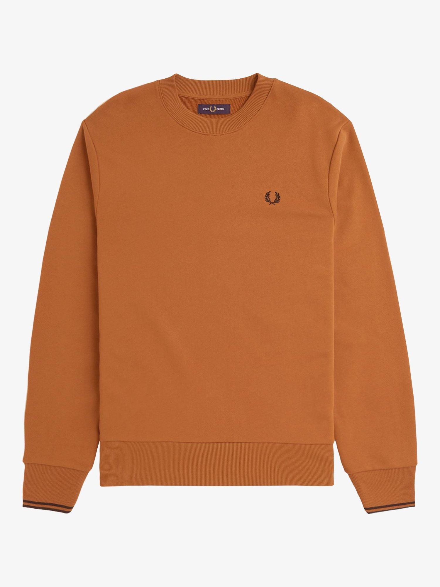 Product image 4 of 5, which shows Fred Perry Cotton Crew Neck Sweatshirt, Marmalade/Black, S