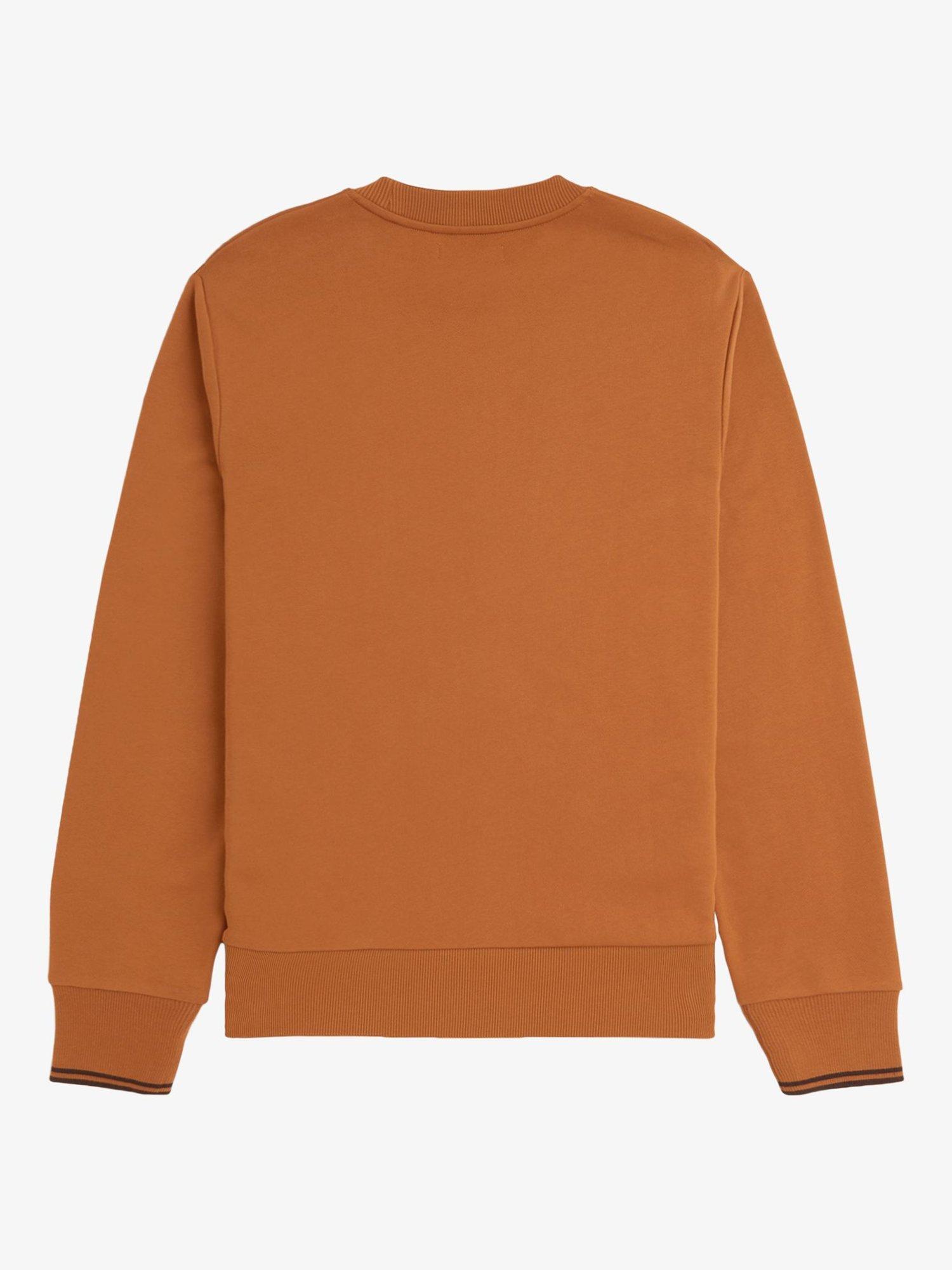 Product image 5 of 5, which shows Fred Perry Cotton Crew Neck Sweatshirt, Marmalade/Black, S