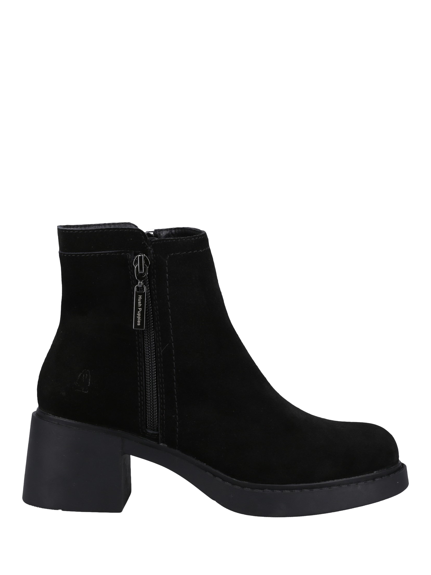 Product image 1 of 4, which shows Hush Puppies Adele Suede Block Heeled Ankle Boots, Black, 3