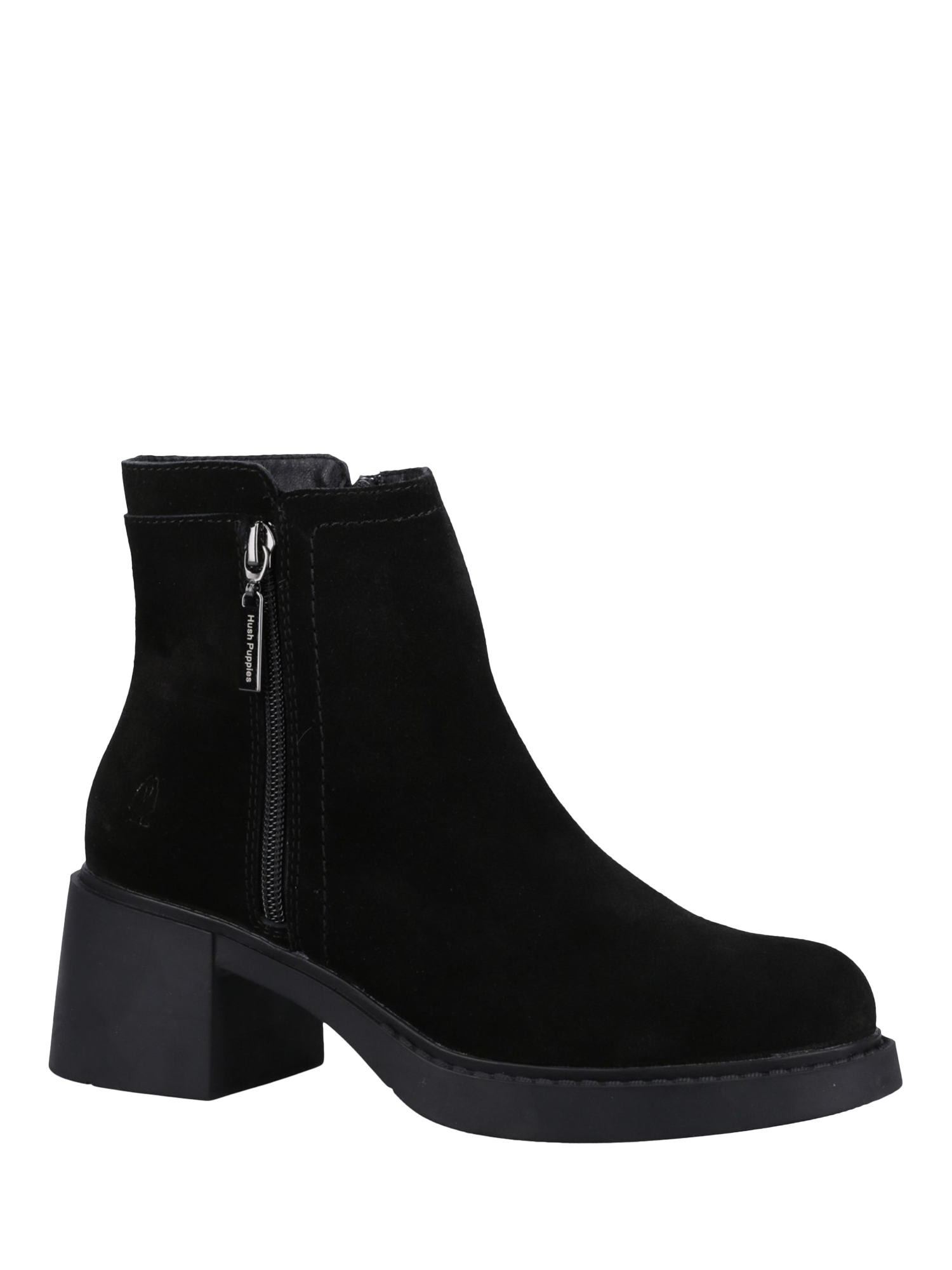 Product image 2 of 4, which shows Hush Puppies Adele Suede Block Heeled Ankle Boots, Black, 3