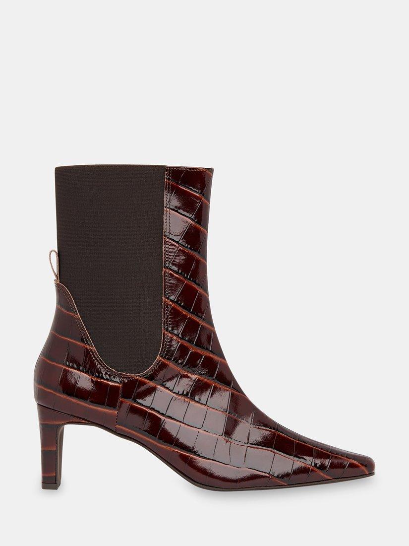 Whitsles Darla Croc Effect Leather Heeled Pointed Boots Brown