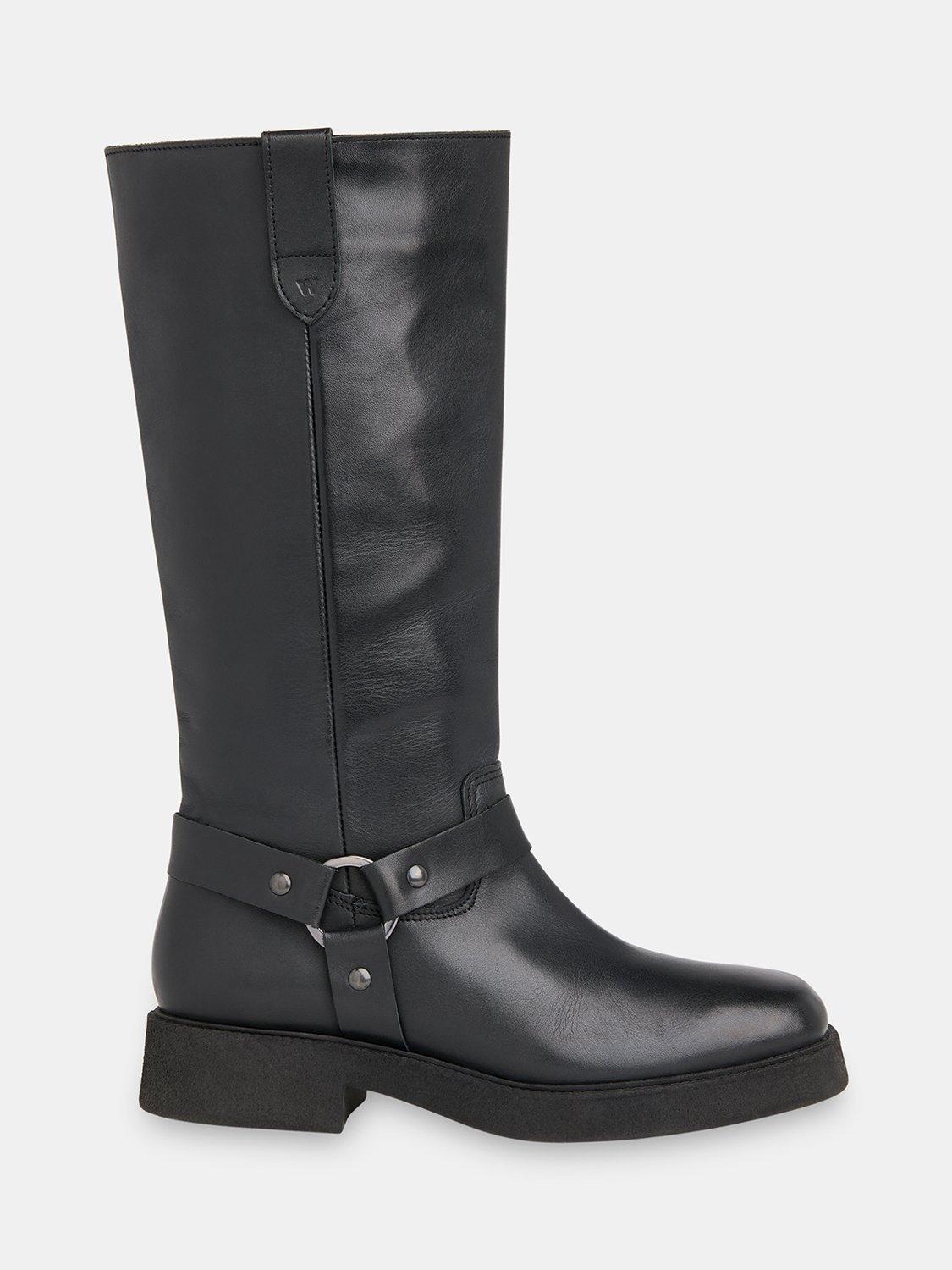 Product image 1 of 5, which shows Whistles Matteo Leather Knee High Biker Boots, Black, 3