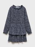 Mango Kids' Dafne Long Sleeve Tiered Dress, Navy/White