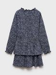 Mango Kids' Dafne Long Sleeve Tiered Dress, Navy/White