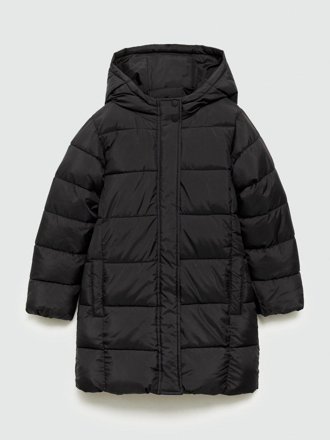 Mango Kids' Anna Long Padded Coat, Black
