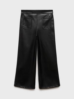 Mango Kids' Janet Faux Leather Wide Leg Trousers, Black - view 2, Black