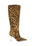 Dune Solara Pointed Toe Emerald Heel Knee High Boots, Tan/Multi