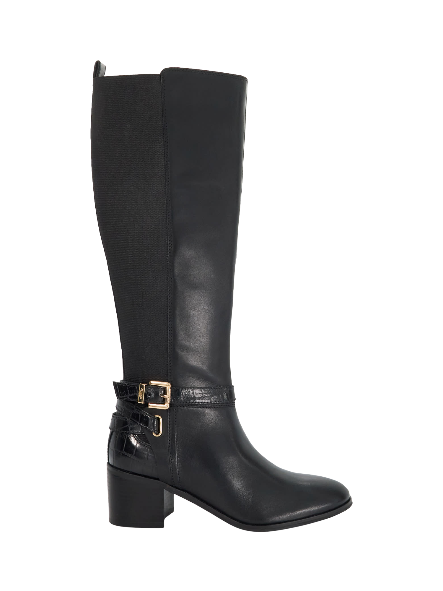 Dune Tilburies Leather Round Toe Knee High Boots Black