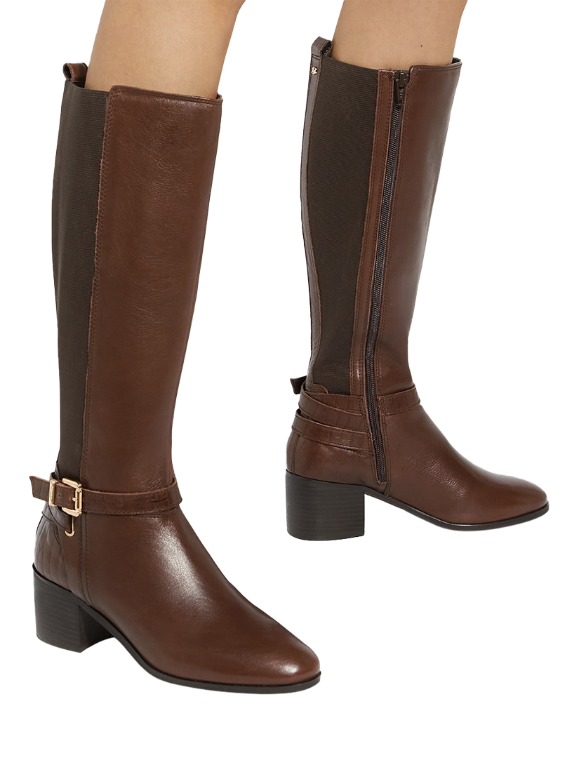 Product image 6 of 6, which shows Dune London Tilburies Leather Round Toe Knee High Boots, Brown, EU36