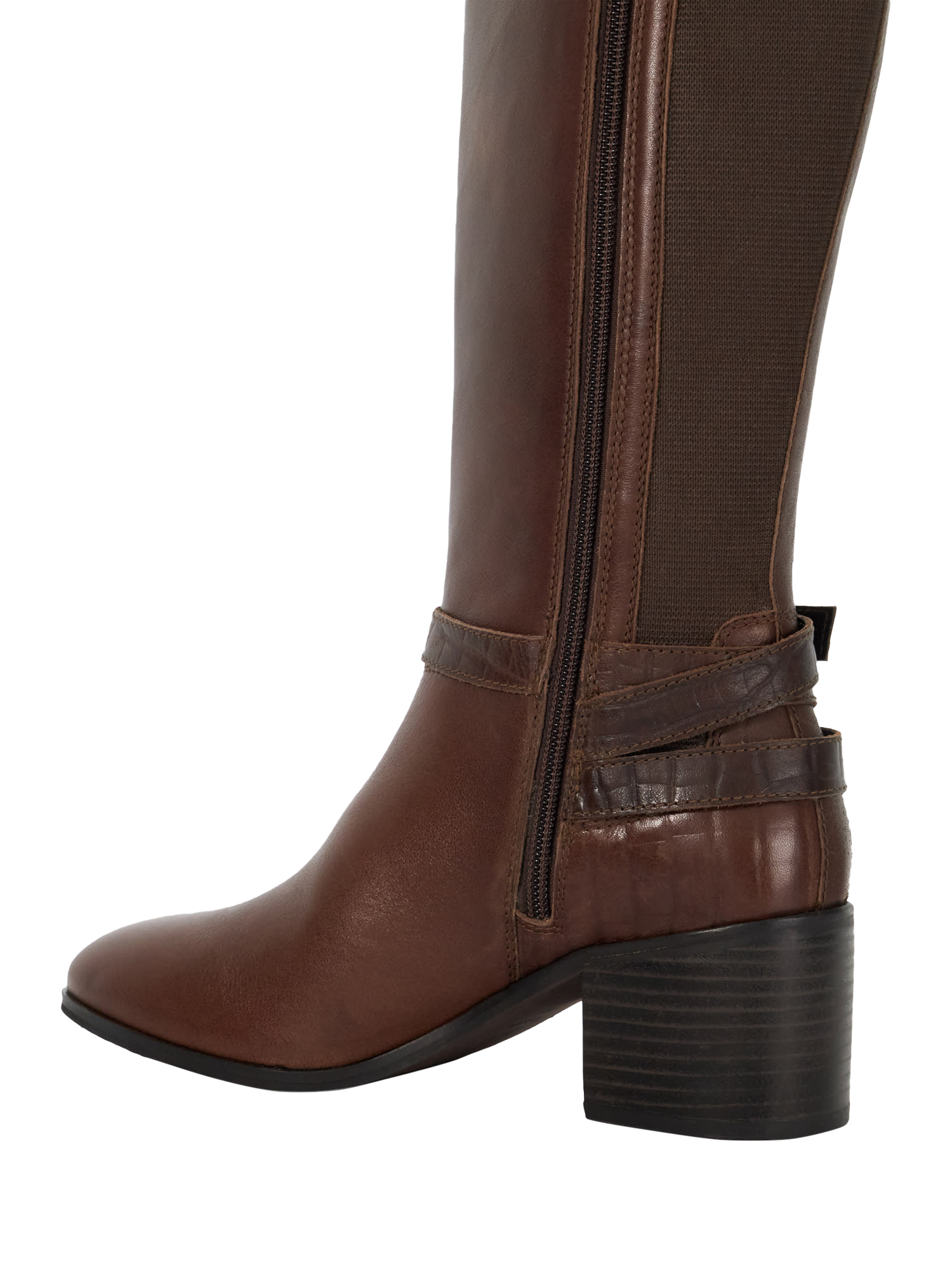 Product image 5 of 6, which shows Dune London Tilburies Leather Round Toe Knee High Boots, Brown, EU36
