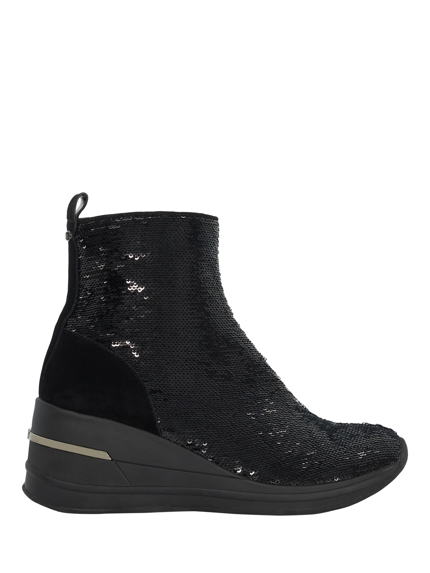 Product image 1 of 5, which shows Dune London Effective 2 Sequin Embellished Wedge Ankle Boots, Black, EU36