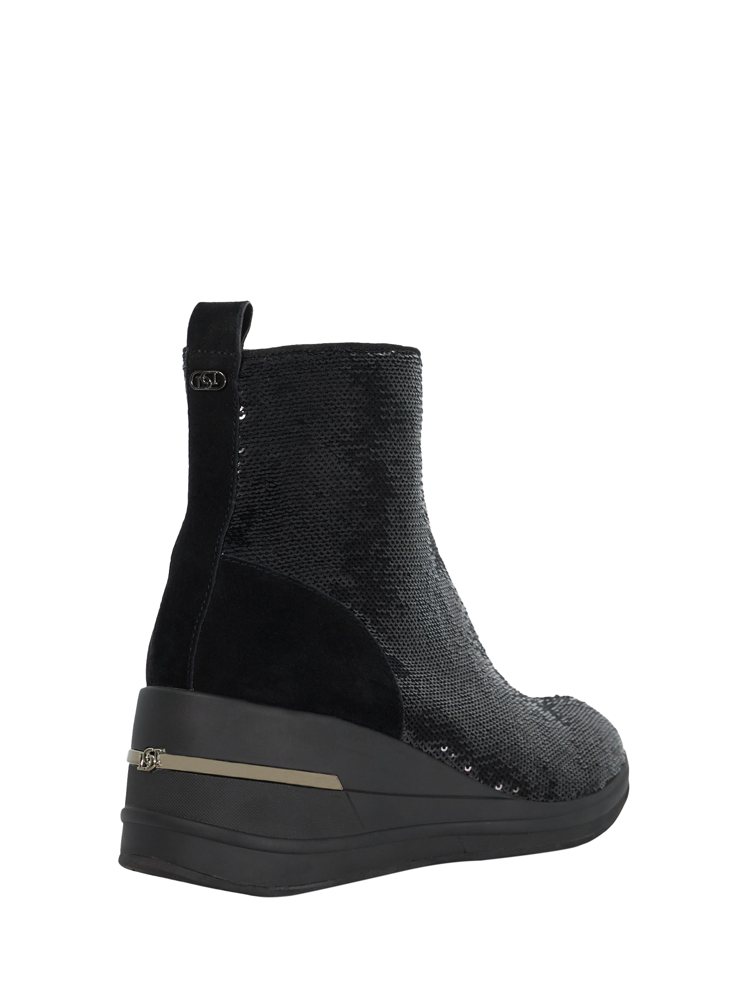 Product image 4 of 5, which shows Dune London Effective 2 Sequin Embellished Wedge Ankle Boots, Black, EU36