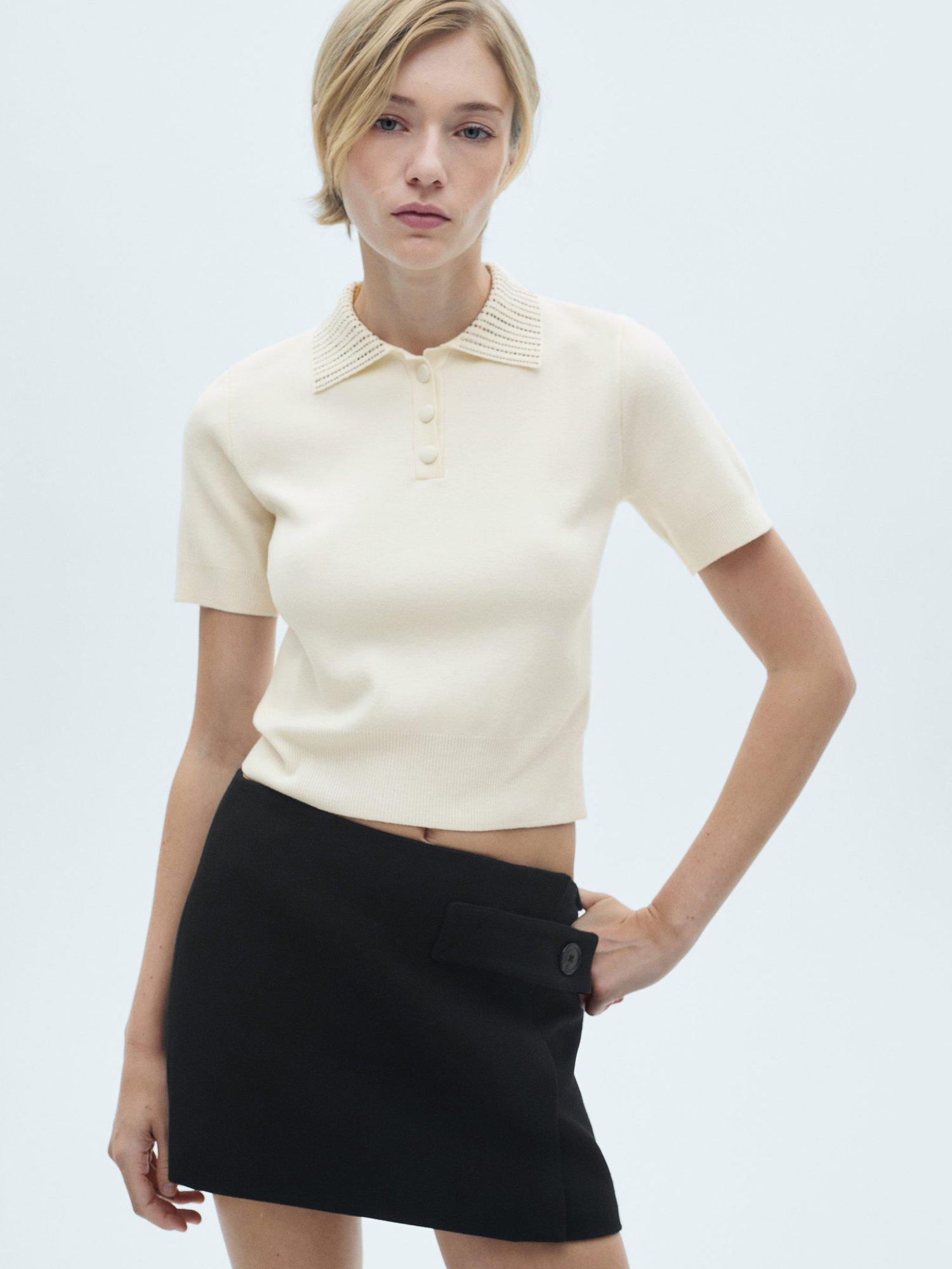 Mango Paula Collar Neck Short Sleeve Jumper, Cream