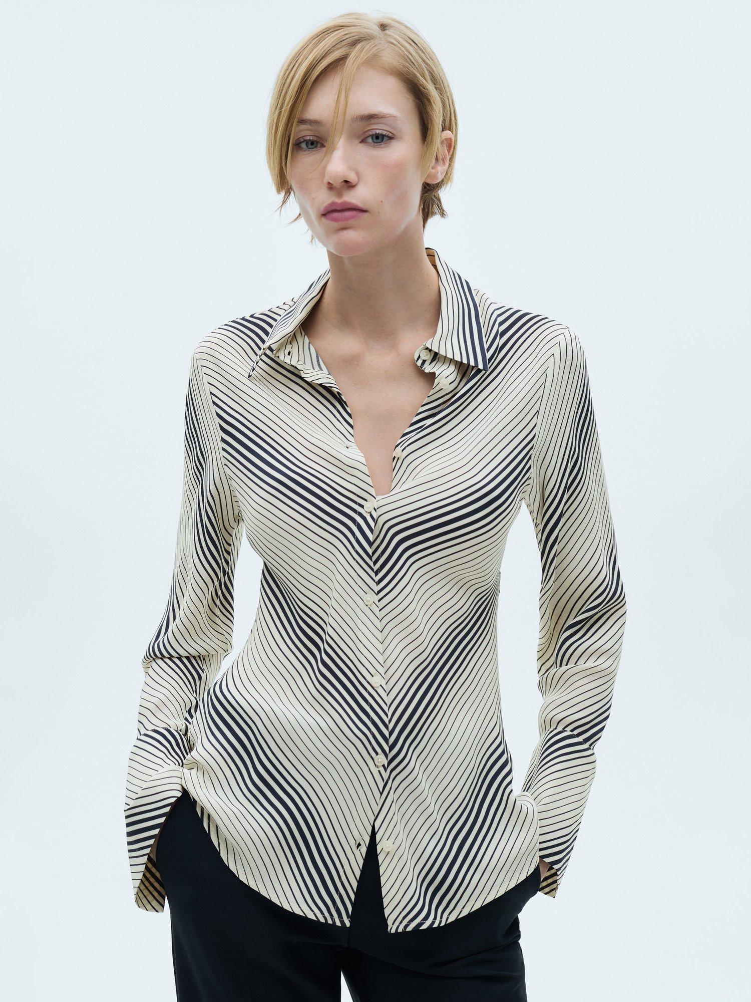 Product image 1 of 7, which shows Mango Rodas Chevron Stripe Shirt, Natural White, 6