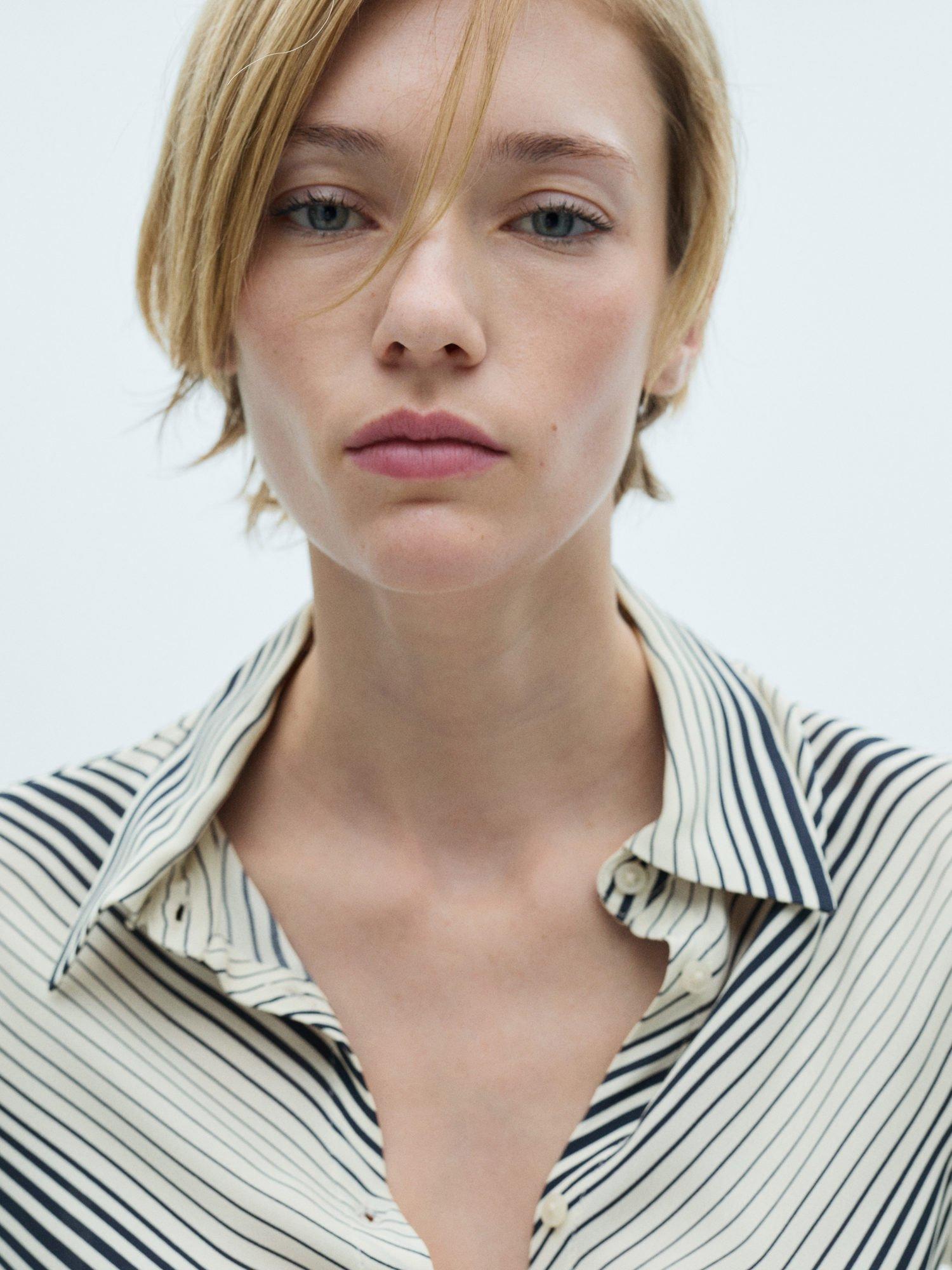 Product image 6 of 7, which shows Mango Rodas Chevron Stripe Shirt, Natural White, 6
