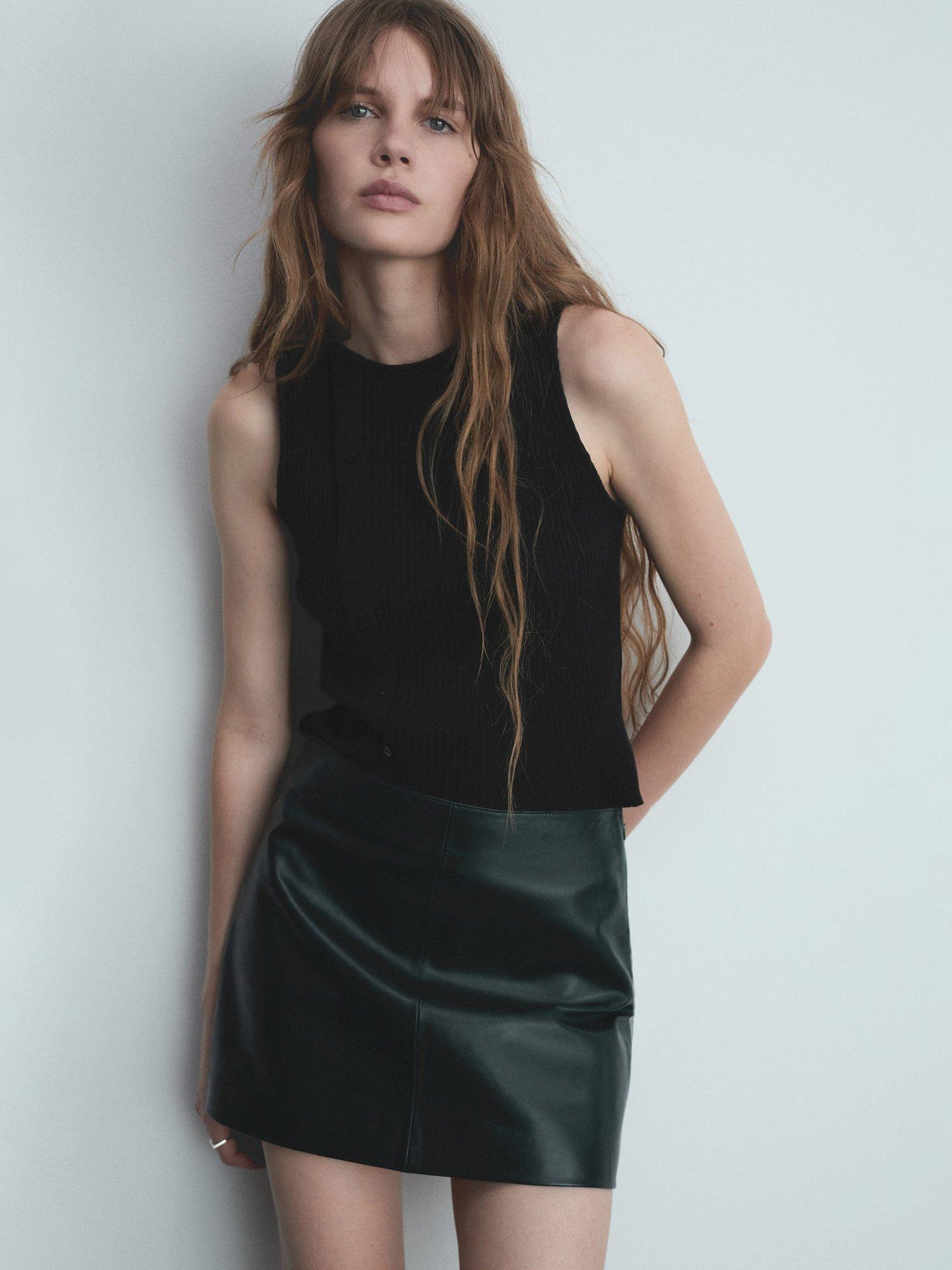 Mango Clea Ribbed Vest, Black
