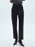 Mango Lille Faux Leather Straight Leg Trousers, Black