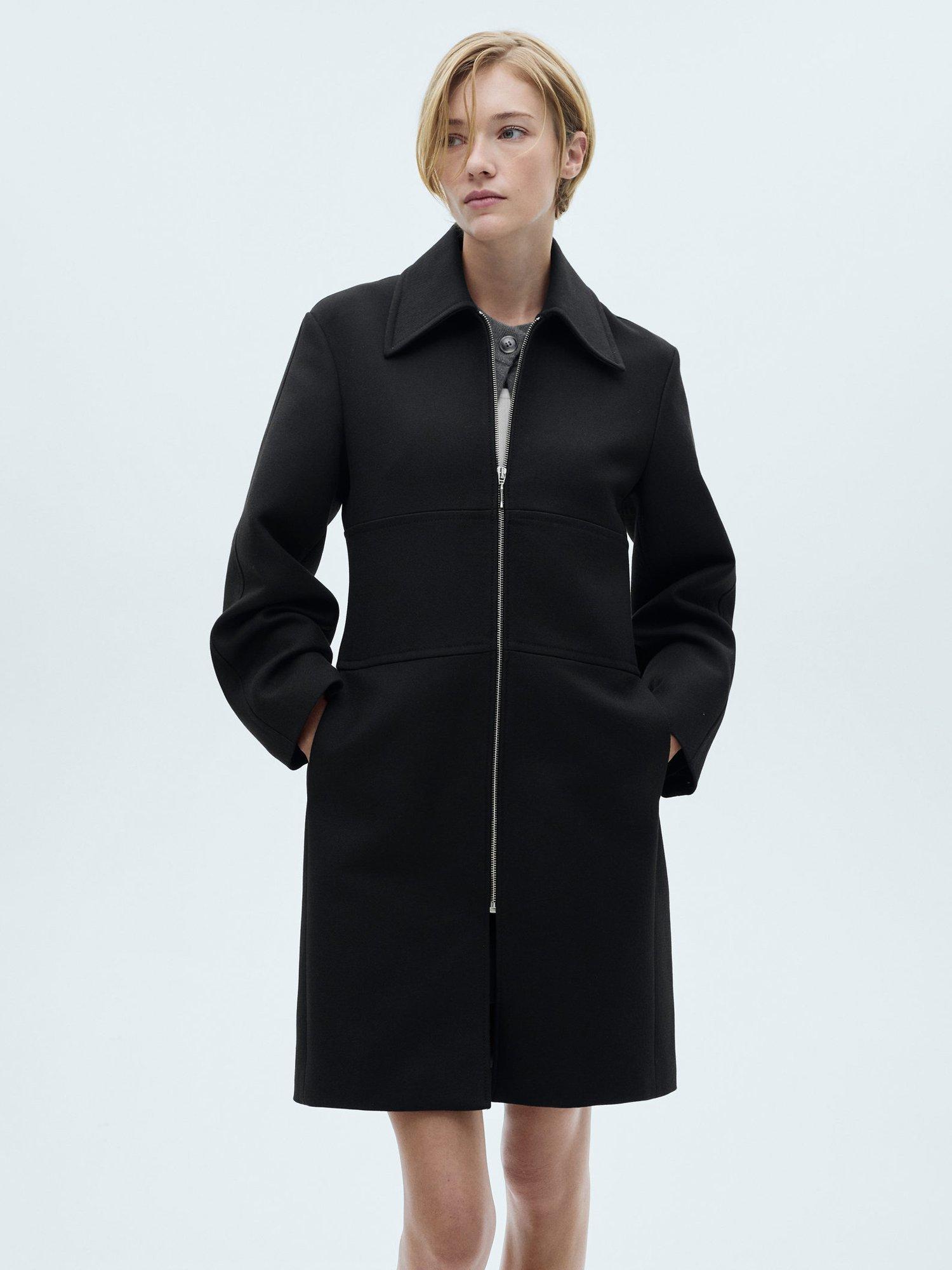 Product image 1 of 7, which shows Mango Dilly Zipped Coat, Black, XXS