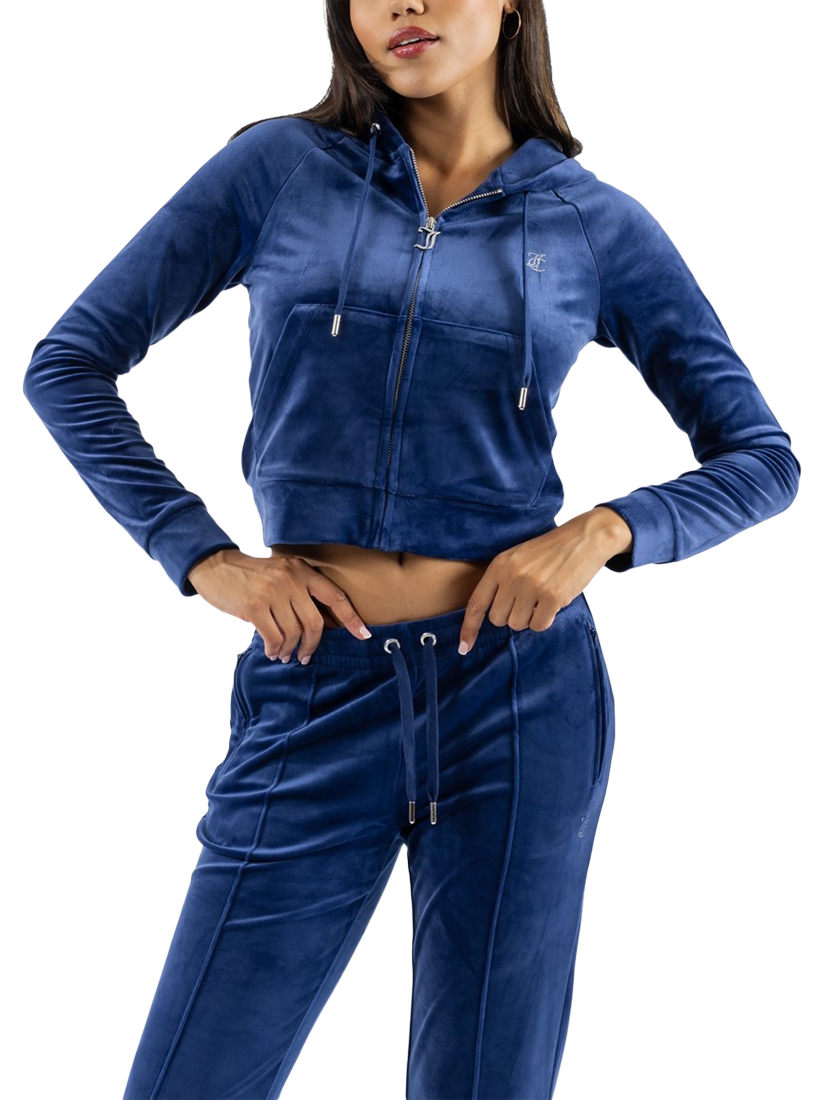 Product image 1 of 4, which shows Juicy Couture Classic Velour Hoodie, Blue Depths, XS