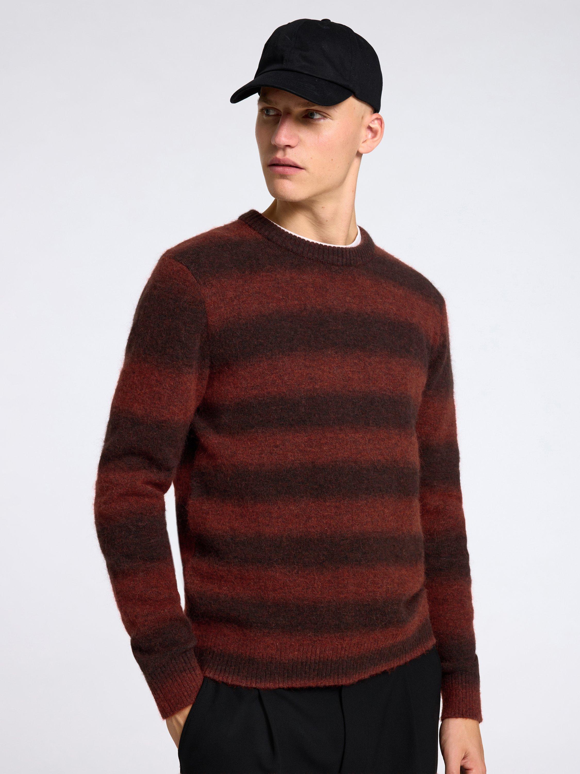 Product image 3 of 6, which shows Selected Wool Blend Striped Crew Neck Jumper, Red Ochre, S